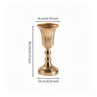Trumpet Vase with Round Base Gold Pedestal Vessel Vase with Pedestal Base Vertically Ribbed Polished Lustrous