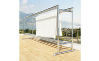 Double Rod Clothesline Rack Stainless Steel Clothesline Rack with Wheels Height Adjustable for Laundry Room, Balcony, Patio