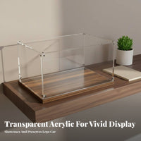 Acrylic Display Case High Clearness Clear Display Box with Wooden Base Stable and Modular Brick Model Case for Hobbyists, Home Decor, Office