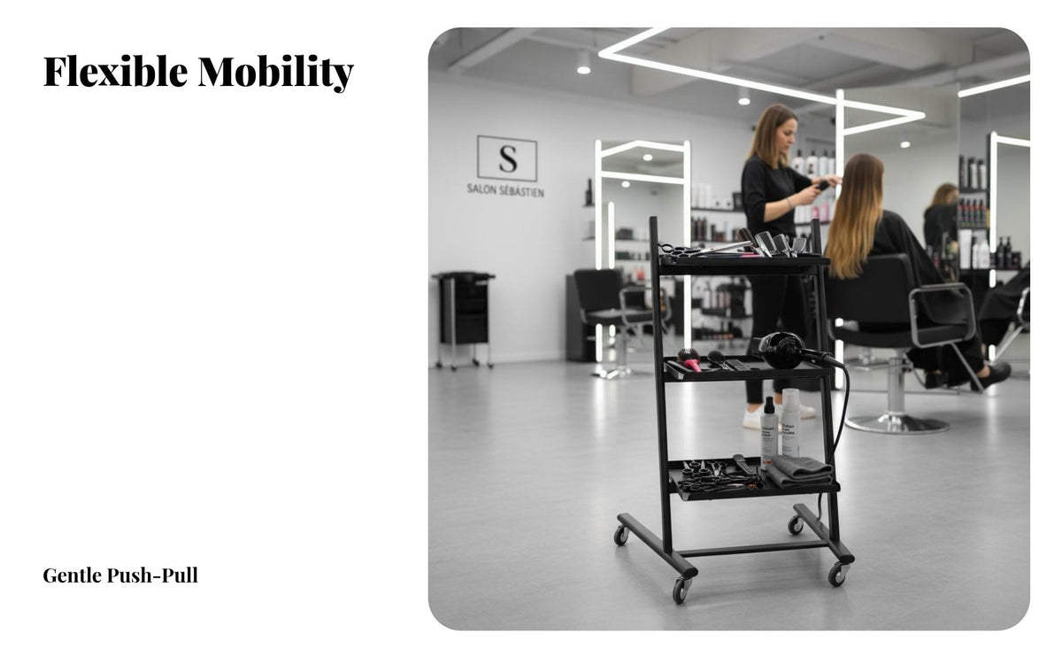 Hairstylist Tool Cart Stainless Steel Frame Hair Stylist Rolling Cart Folding Design Barber Station Trolley for Hairstylists, Barbers, Barbershop, Spa