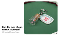 Glass Bottle Keychain Heart-Shaped Clasp Corked Vial Locket Bag Trinket Stylish Accessory for Mahjong Players, Purse, Backpack