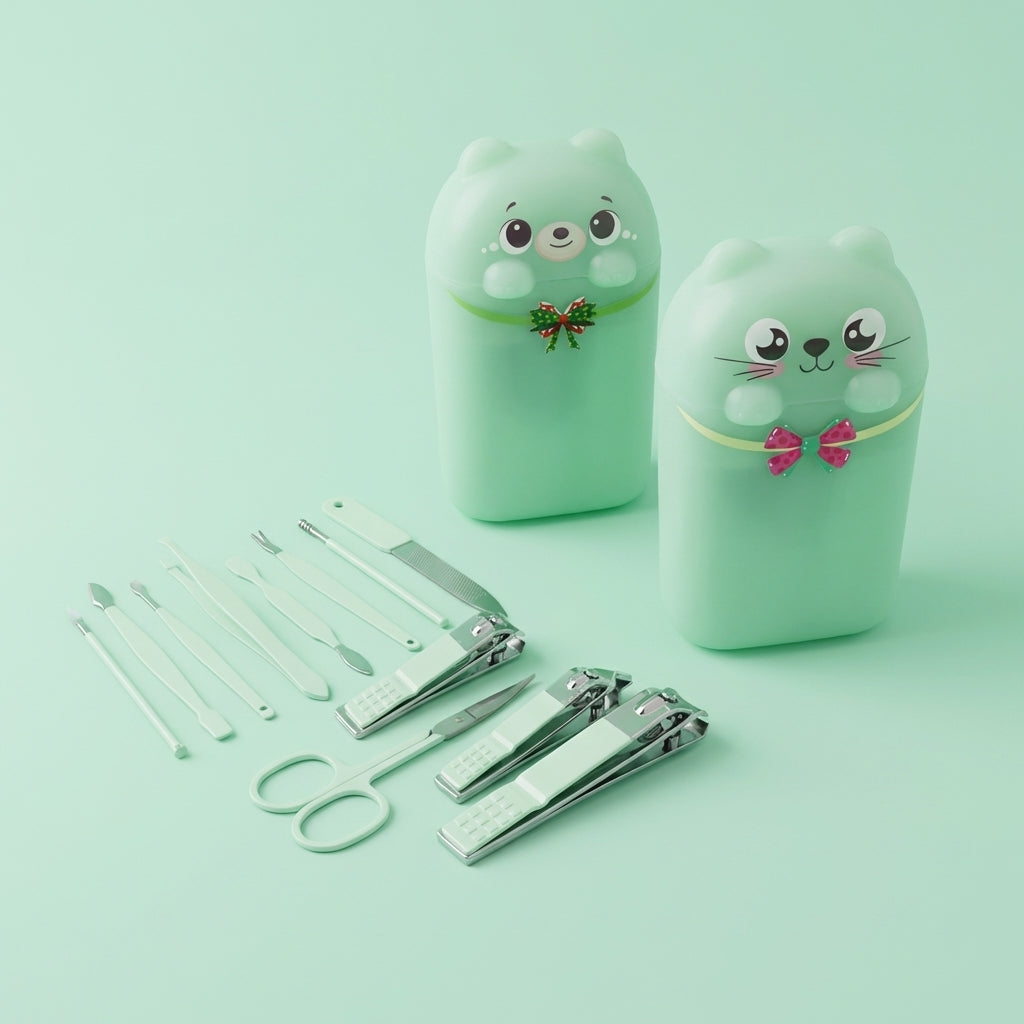 Nail Manicure Set for Adults, 12 Piece Cartoon Design Travel Kit, Lightweight Daily Use Grooming Tools