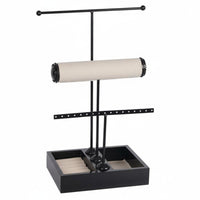 Crossbar Jewelry Stand Multi-Functional Crossbar Jewelry Tree with Tray Necklace Earring Bracelet Holder Space-Saving for Closet