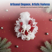 Christmas Feather Headband, Victorian Style, Elegant Red Cream Plume Hair Accessory, Handmade Hat and Brooch