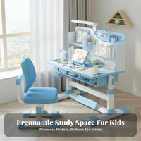 Kids Desk and Chair Set Design Adjustable Homework Desk Sturdy Children's Writing Table with Storage for Students, Bedroom, Home