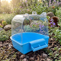 Bird Bathtub and Parrot Bathing Station with Perch, See-through Design for Small Birds, Canary and Budgie Bath with Suction Cups, SIZE-25