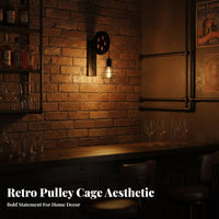 Pulley Wall Lamp Adjustable Height Industrial Cage Wall Light Retro Design Industrial Cage Light for Restaurant, Living Room, Bedroom