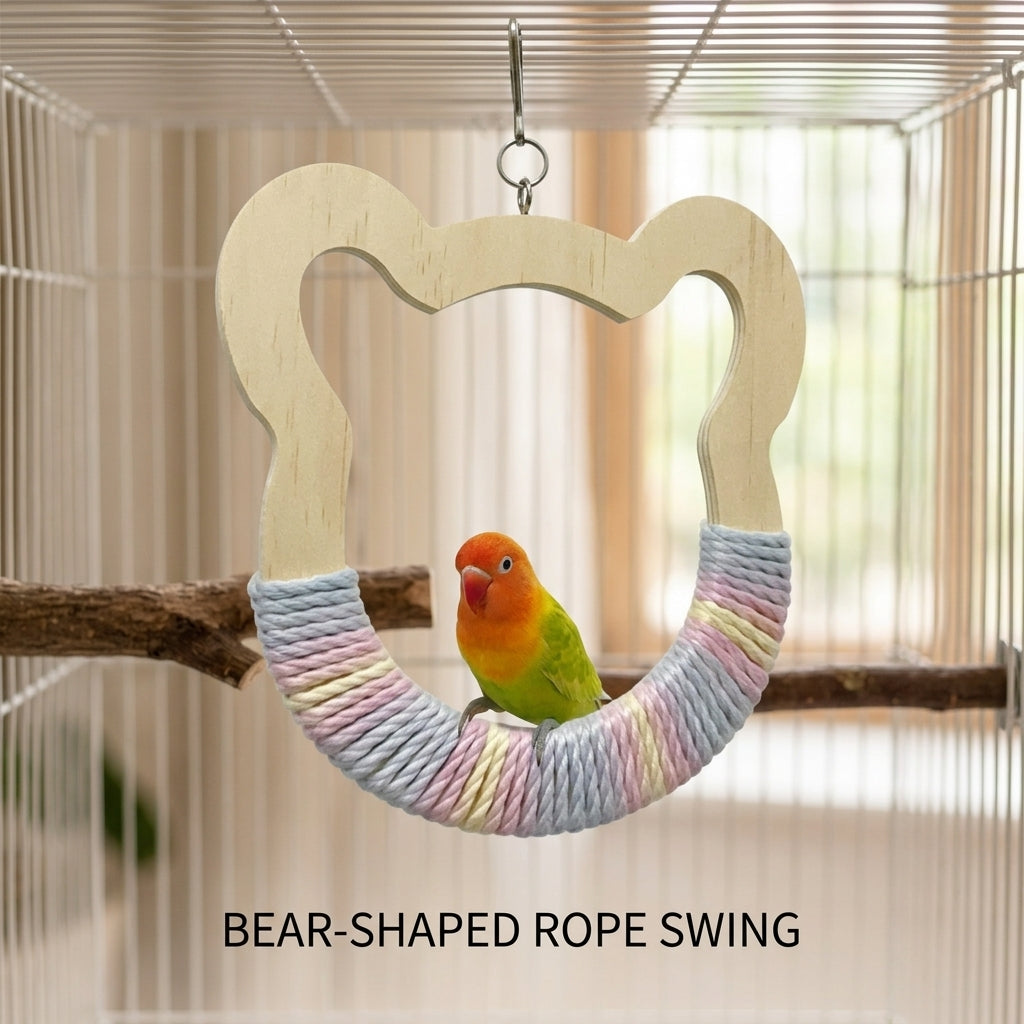 Bird Swing Heart Shaped Cockatiel Toy with Rope Perch, Wrapped Dowel Cockatiel Swing for Parrot Cage, Hanging Toys for Conures and Finches