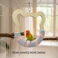 Bird Swing Heart Shaped Cockatiel Toy with Rope Perch, Wrapped Dowel Cockatiel Swing for Parrot Cage, Hanging Toys for Conures and Finches