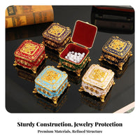 Ornate Design Vintage Jewelry Box Sturdy Zinc Alloy Embossed Floral Keepsake Case Velvet Lined for Women
