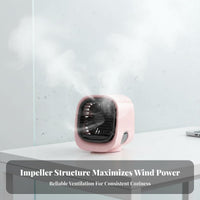 Portable Water Cooling Fan 3-Speed Setting Mini Air Chiller 7-Color Night Light USB Desktop Fan for Office Workers, Students, Bedroom, Dorm Room