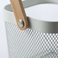 Kitchen Storage Basket with Wooden Handle, Modern Iron Organizer Tote, Metal Organizer Bins for Kitchen, Decorative Wire Baskets with Handle