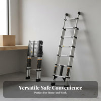 Foldable Stainless Steel Telescopic Ladder Heavy-Duty Telescoping Ladder Adjustable Height Space-Saving for DIY Enthusiasts, Professionals, Household, Construction Site, Indoors, Outdoors
