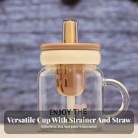 High Temperature Resistant Lidded Glass Straw Cup Great Gift Glass Tea Mug with Infuser Easy to Clean for Women, Adults, Home, Desk, Kitchen