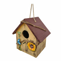Hanging Bird Ornament Solid Wood Construction Decorative Wooden Birdhouse Handcrafted Style for Yard
