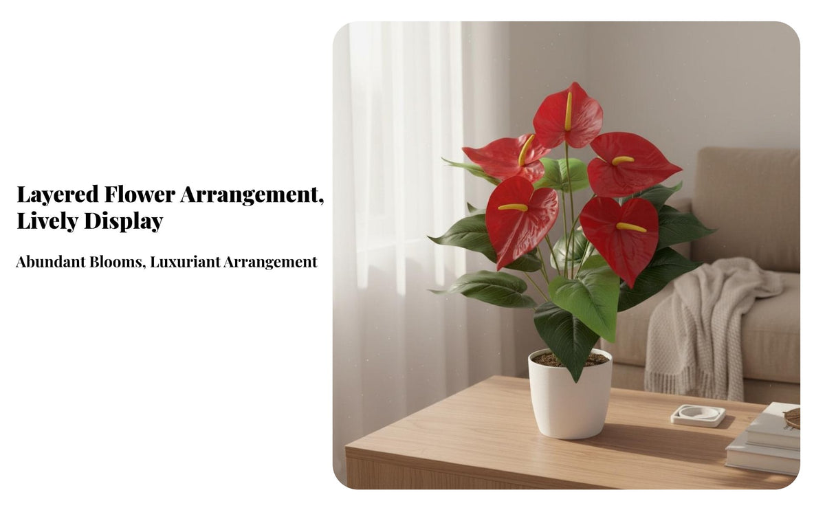 Artificial Red Anthurium Plant Realistic Appearance Artificial Anthurium Flower Low Maintenance Fake Flamingo Flower Bouquet for Reception Area, Hotel