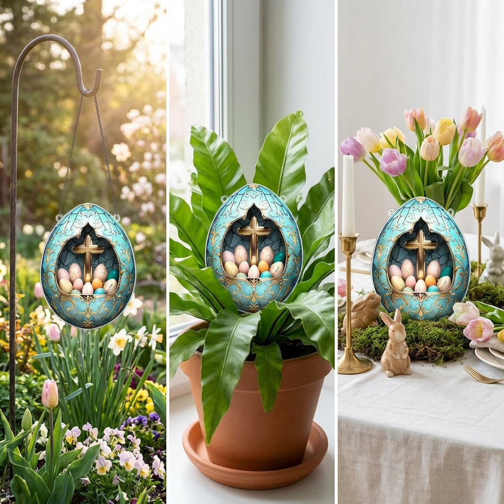 Easter Hanging Ornament - Cross Pendant Religious Decor for Christmas, Easter, Garden, Party, Keychain Decoration