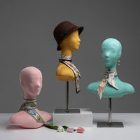 Velvet Head Mannequin Display Stand with Metal Base for Clothing Store