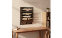 Wall File Organizer Slanted Wall Organizer with 5 Tiers Mesh Document Holder Space-Saving for Professionals, Office, Classroom
