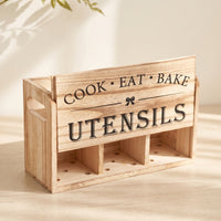 Rustic Wooden Utensil Holder Farmhouse Wooden Countertop Organizer Sturdy Container Minimalist for Coffee Bar