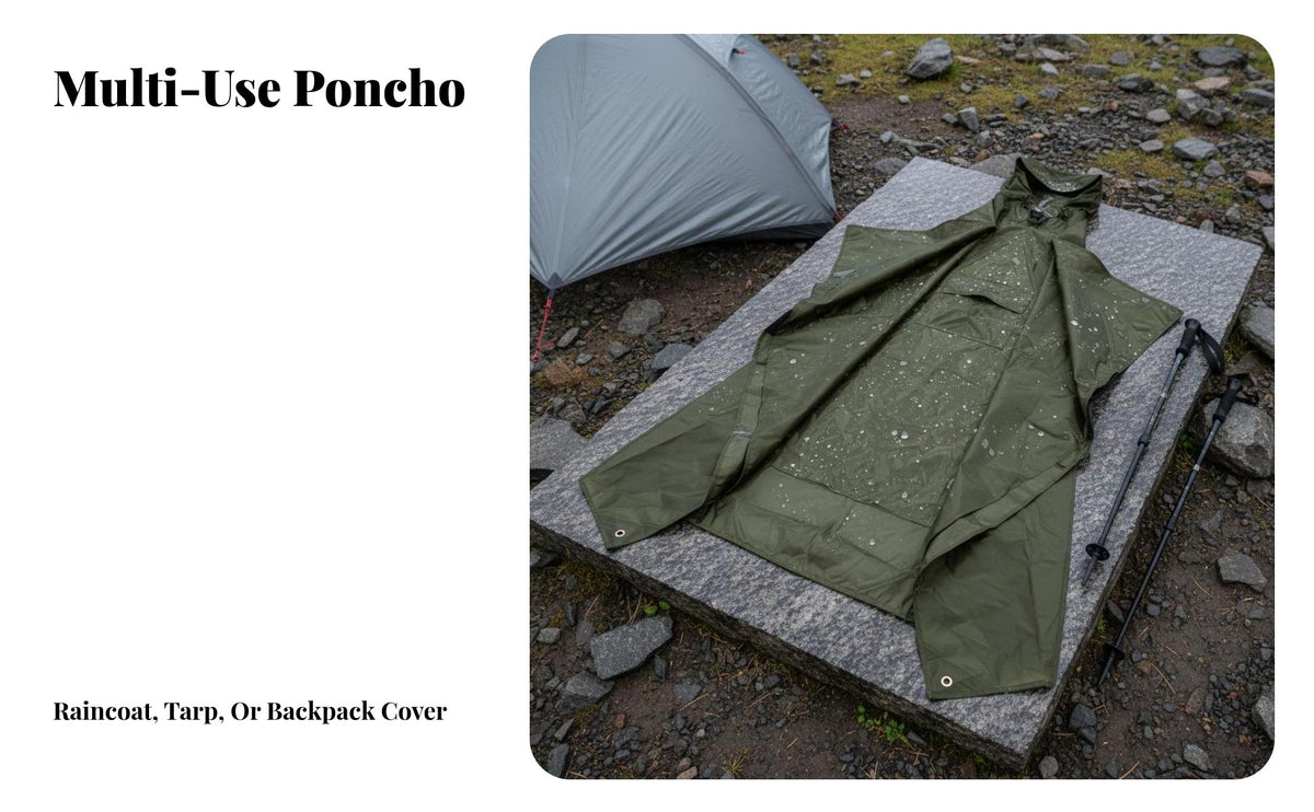 Multi-Use Rain Poncho Backpack Compatible Waterproof Hiking Poncho Portable Lightweight Rain Cape for Hikers, Campers, Camping, Mountaineering