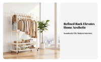 Movable Rolling Clothes Rack Multi-Functional Heavy Duty Clothes Rack Space Saving Clothing Stand 360° Swivel Wheels for Homeowners, Apartment Dwellers, Laundry Room, Entryway, Retail Shop, Yard Sale
