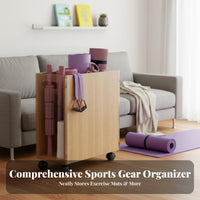 360° Swivel Wheels Exercise Mat Storage Cart Space Saving Exercise Mat Storage Rack Easy Reach Accessible Top Home Gym Organizer Cart Multi-Purpose for Living Room