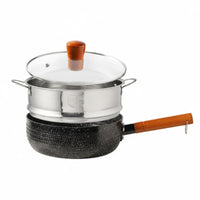 Maifan Stone Coating Japanese Yukihira Pan Multi-Functional Non-Stick Milk Pan Easy to Clean Single Serving Pasta Pot Wooden Handle for Students, Singles, Dorm Room