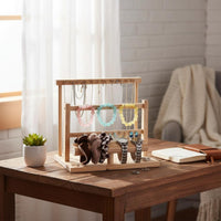 Jewelry Organizer with Hooks Wooden Countertop Jewelry Organizer Space-Saving for Women