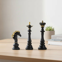 3 Pieces Resin King Queen Knight Statue Set Classic Chess Figurines with Gold Trim Refined Chess Decor Set Exquisite for Collectors, Bookshelf, Desk