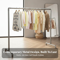 Sturdy & Long-Lasting Industrial Pipe Clothing Rack Large Capacity Single Rod Garment Rack Extra Thick Tubing Heavy Duty Clothes Stand Stable Design for Retail Shop Owners, Apartment Dwellers, Homeowners, Balcony, Bedroom, Entryway, Closet