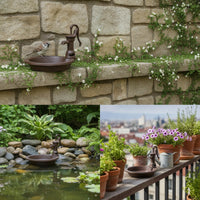 Well Style Bird Feeder Rustic Bird Feeder with Basin Decorative for Courtyard