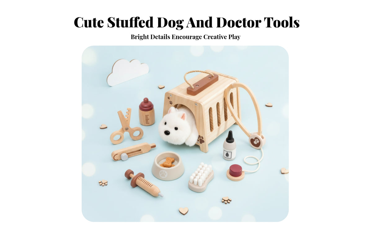 Rope Handle Wooden Animal Care Toy Set Pet Doctor Play Set Empathy Building for Children