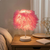 Feather Table Lamp Corded Feather Bedside Lamp Round Base Housing Lighting for Tabletop