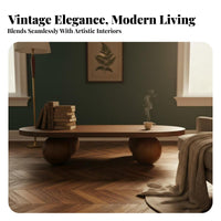 Oval Coffee Table Wabi-Sabi Aesthetic Oval Tripod Table Vintage Inspired Household Furniture for Homeowners, Interior Designers, Study, Reception Area