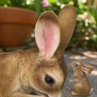 Molded Coat Texture Mother and Baby Bunny Statue Natural Finish Bunny Statue Painted Details Garden Decor Detailed for Courtyard