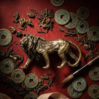 Collectible Solid Brass Lion Statue Detailed Carving Brass Lion Figurine Artisan-Made Antique Design Creature Sculpture Long-Lasting for Collectors, Feng Shui Enthusiasts, Bookshelf, Car Dashboard