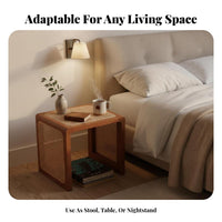 Japanese Aesthetic Rattan Cube Stool Woven Design Multi-Purpose Low Seat Space-Saving Accent Table Versatile for Apartment Dwellers, Interior Designers, Small Areas, Entryway, Living Room, Bedroom