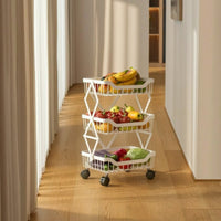 Collapsible 3-Tier Kitchen Trolley Space-Saving Rolling Cart with Baskets Mobile Rolling Trolley Portable for Pantry