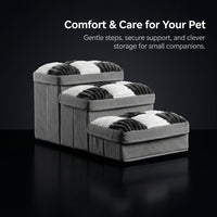 Dog Steps for Bed and Sofa with Foldable Design for Small Pets, Textile Pet Stairs with Built-In Storage Compartment, Reinforced Base for Stability