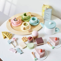 Role Playing Pretend Afternoon Tea Set Polished Edges Kids Afternoon Tea Toy Water-Based Paint Kids Wooden Food Toy for Preschoolers