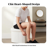 Teddy Fleece Upholstery Heart-Shaped Storage Stool Foldable Design Heart-Shaped Vanity Stool Multi-Functional Upholstered Footstool Boucle Texture for Students, Adults, Teens, Entryway, Living Room, Bedroom
