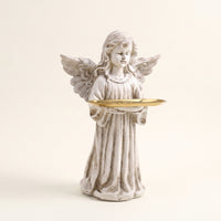 Angel Figurine with Tray Tabletop Angel Statue with Tray Resin for Living Room
