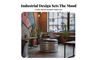 Oil Drum Furniture Set Comfortable PU Cushion Iron Barrel Booth Sofa Curing Varnish Finish Industrial Barrel Chair for Homeowners, Cafe, Bar, Lounge