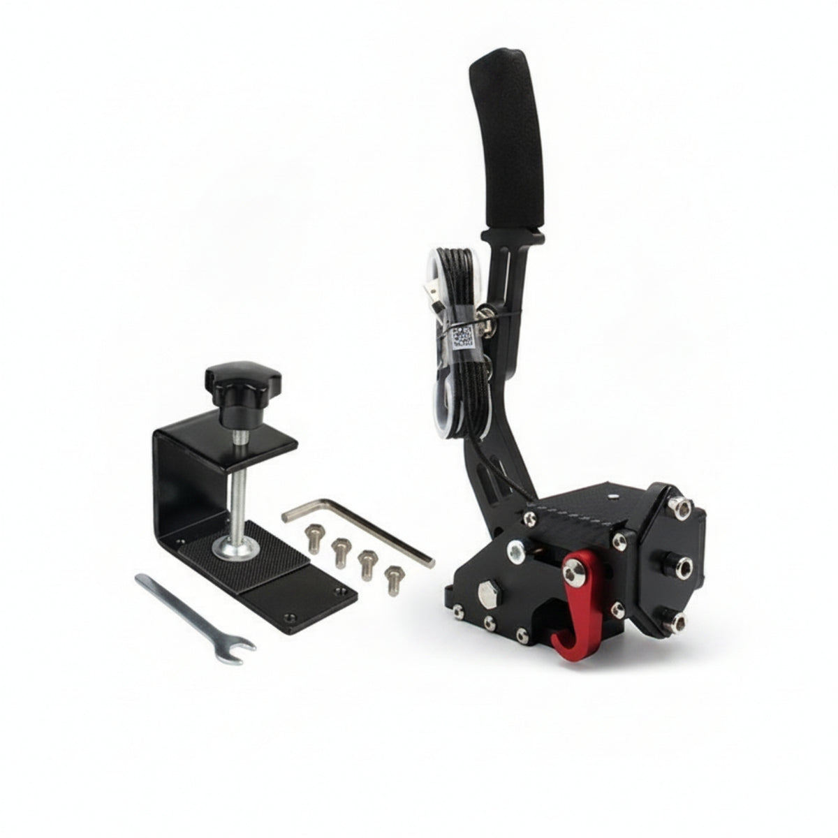 Foam Grip USB Gaming Handbrake Table Clamp Spring-Loaded Handbrake Mechanical Computer Accessory Wired for Sim Racers, PC Gamers, Driving Simulator