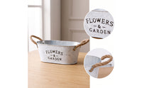 Whitewashed Oval Planter with Handles Galvanized Planter with Rope Handles Decorative Metal Flower Container Multipurpose for Windowsill