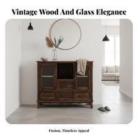 Chinese design Rattan Door table Large Capacity 2-Door Rattan Cabinet Vintage Design Sideboard sturdy Wood Legs for home dwellers, Renters, Dining Room, Entryway, Hallway, Kitchen