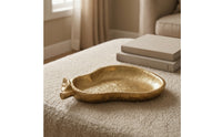 Resin Tray with Leaf Detail Golden Gourd Tray Hammered Catchall Container for Dresser, Coffee Table