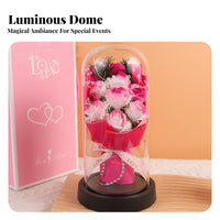 Soap Flower Arrangement Glass Cloche Romantic Gift Lighted Never Wither Flower Lamp for Women, Girlfriend, Family Appreciation Day