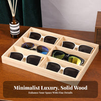 Solid Wood Eyewear Organizer Compartmentalized Design Sunglasses Organizer Tray Easy Access Wooden Sunglasses Display Tray for Retailers, Market Stall